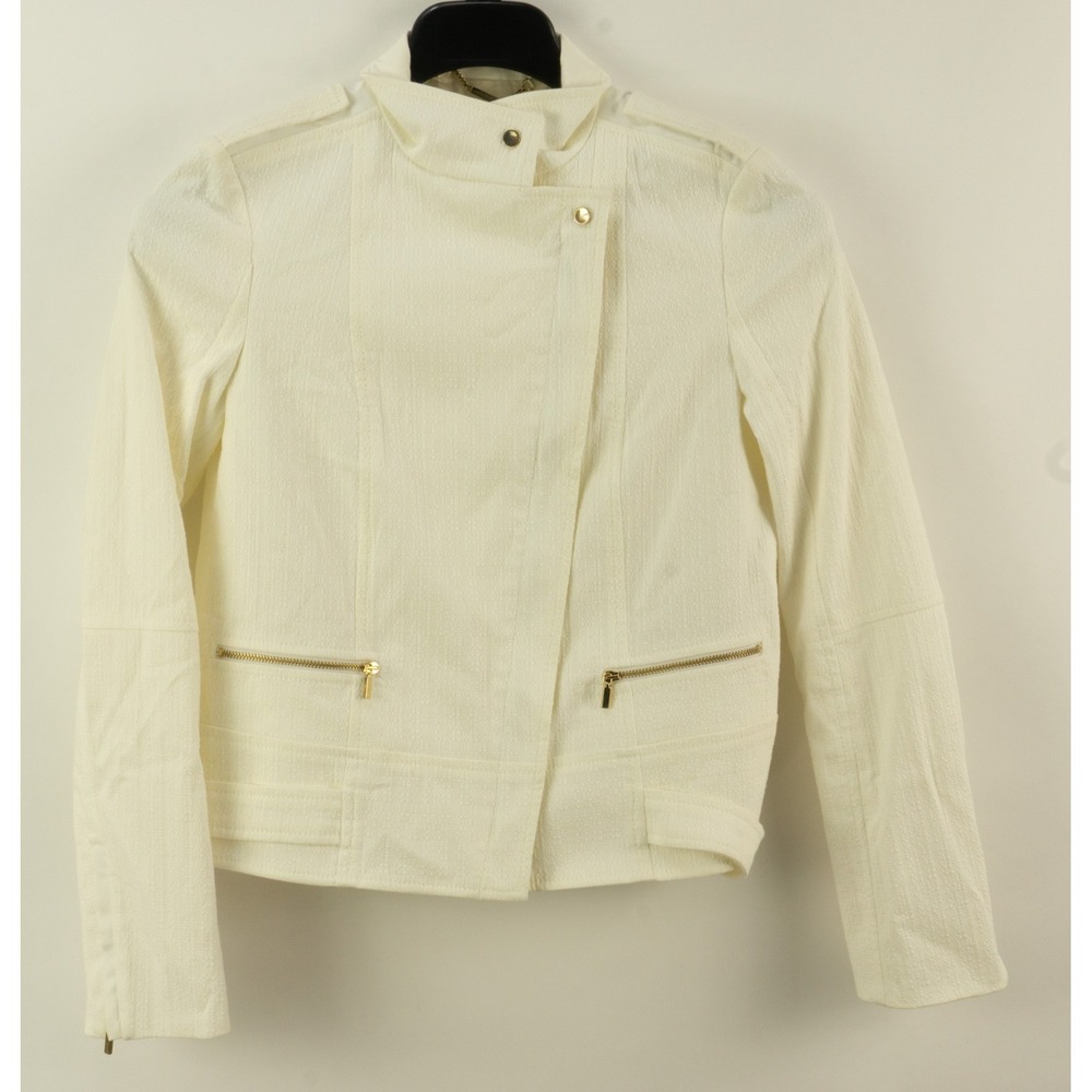 Hugo Boss Jabeiky Asymmetric Belted High Neck Full Zip Moto Jacket White Size 2